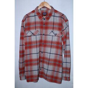 Patagonia Men's XXL Orange Gray Plaid Organic Cotton Flannel Shirt